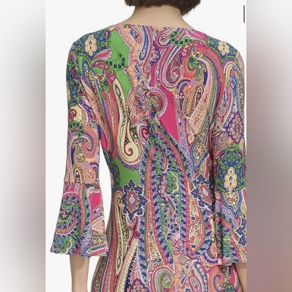 Tommy Hilfiger Paisley Print Multicolor 3/4 Sleeve Dress Size 10 - Picture 4 of 11